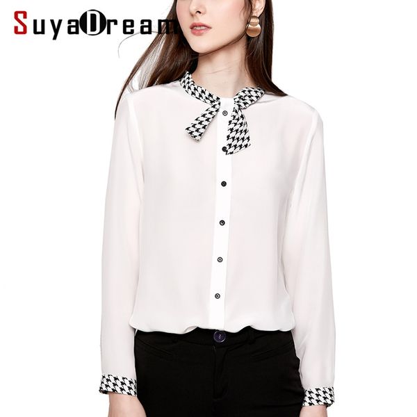 women white blouse 100% real silk crepe long sleeved bow collar blouses for women 2019 spring summer office lady shirt
women white blouse 100% real silk crepe long sleeved bow collar blouses for women 2019 spring summer office lady shirt
