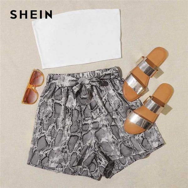 shein solid crop tube and snakeskin print belted shorts 2 piece set women summer bandeau wide leg casual two piece sets, White
shein solid crop tube and snakeskin print belted shorts 2 piece set women summer bandeau wide leg casual two piece sets, White