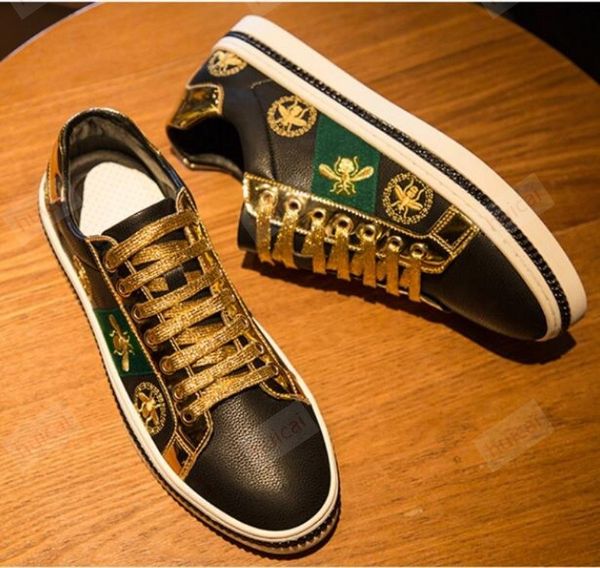 new men's gold embroidery casual shoes men white skateboarding sneakers pu leather golden luxury embroidery breathable flats v90, Black
new men's gold embroidery casual shoes men white skateboarding sneakers pu leather golden luxury embroidery breathable flats v90, Black