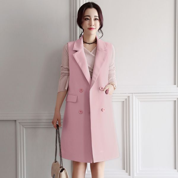 women's jacket sleeveless long double-breasted blaser feminino work suit chic vest blazer solid color female women basic coats, Black;white
women's jacket sleeveless long double-breasted blaser feminino work suit chic vest blazer solid color female women basic coats, Black;white