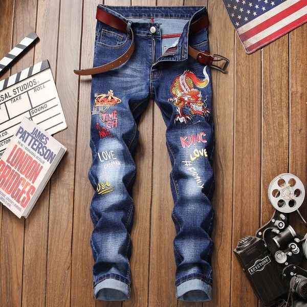 2019 autumn youth non-mainstream slim stretch men's jeans embroidered pants men's casual jeans size 28-38, Blue
2019 autumn youth non-mainstream slim stretch men's jeans embroidered pants men's casual jeans size 28-38, Blue
