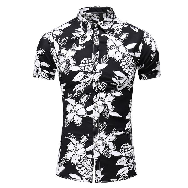 

6xl 7xl mens shirts casual slim fit hawaiian shirt men summer shirt new style print short sleeve men dress shirts, White;black