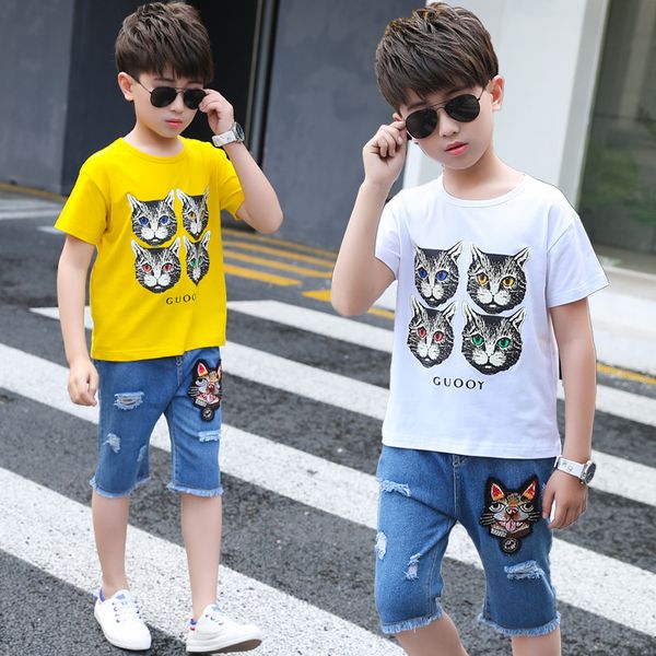 summer cartoon cat print boys clothes sets fashion teenage boy clothing set kids tracksuit children shorts jeans suits 4 8 12 14, White 
summer cartoon cat print boys clothes sets fashion teenage boy clothing set kids tracksuit children shorts jeans suits 4 8 12 14, White