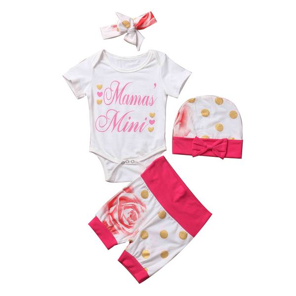 cute 4pcs newborn baby kids girl set mama mini bodysuit + floral shorts+hat+headband outfit baby girls clothes set, Pink;blue
cute 4pcs newborn baby kids girl set mama mini bodysuit + floral shorts+hat+headband outfit baby girls clothes set, Pink;blue