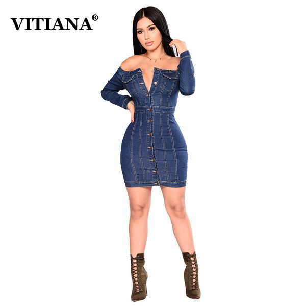 wholesale- female 2019 long sleeve strapless off shoulder empire blue botton denim dresses ladies clubwear, Black;gray
wholesale- female 2019 long sleeve strapless off shoulder empire blue botton denim dresses ladies clubwear, Black;gray