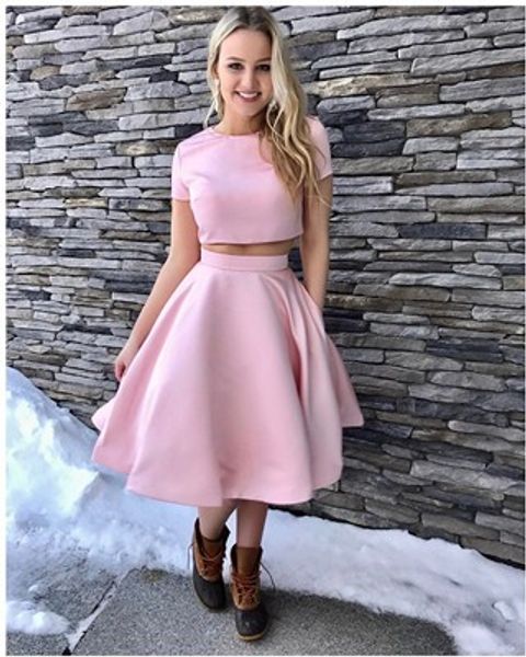 simple pink knee length homecoming prom dress short sleeves two pieces a line satin party graduation cocktail dress, Blue;pink
simple pink knee length homecoming prom dress short sleeves two pieces a line satin party graduation cocktail dress, Blue;pink