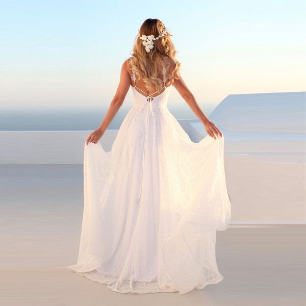 boho beach wedding dresses elegant spaghetti straps backless lace a line floor length bohemian bridal gowns vestidos de noiva, White
boho beach wedding dresses elegant spaghetti straps backless lace a line floor length bohemian bridal gowns vestidos de noiva, White