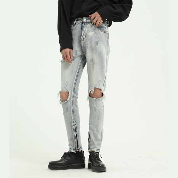 men high street hip hop slim fit casual hole ankle-length jeans pant male japan korea style vintage denim trousers moto pants, Blue
men high street hip hop slim fit casual hole ankle-length jeans pant male japan korea style vintage denim trousers moto pants, Blue