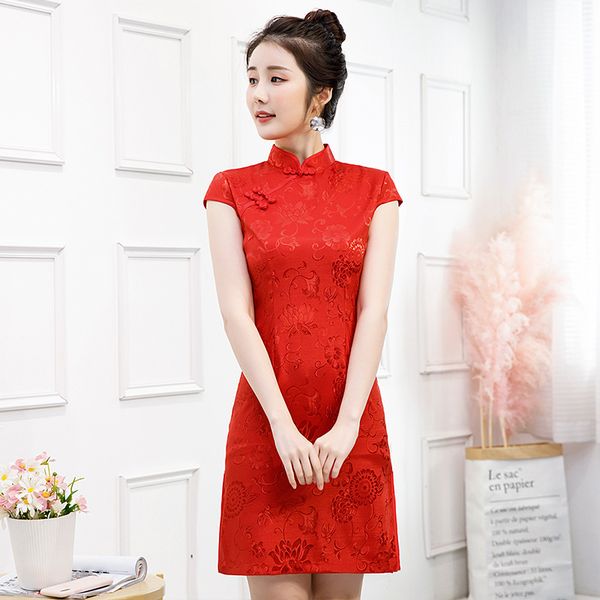 ethnic clothing chinese stand collar qipao traditional dress ancient short cheongsam women vintage brides dresses wedding party costume, Red
ethnic clothing chinese stand collar qipao traditional dress ancient short cheongsam women vintage brides dresses wedding party costume, Red