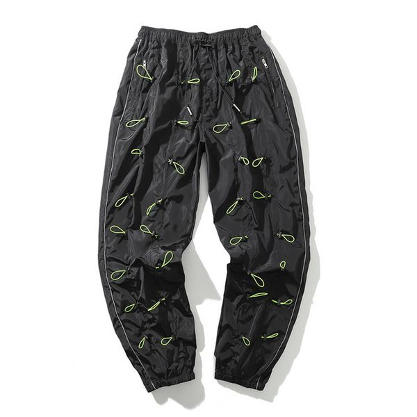 men's pants high street allover draw cords mens polyester casual elastic waist 2021 side stripe jogger zippered pockets, Black
men's pants high street allover draw cords mens polyester casual elastic waist 2021 side stripe jogger zippered pockets, Black