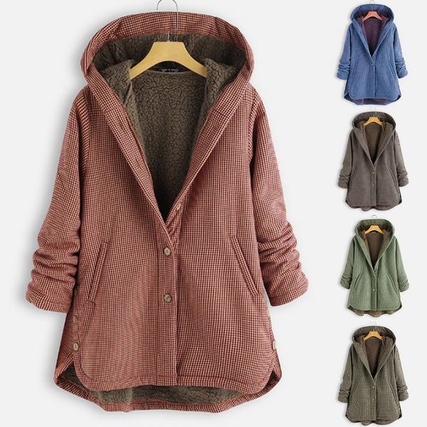 vertvie warm thicken solid outwear women plaid coats vintage long sleeve button hooded winter coat casual loose plus size, Blue;black
vertvie warm thicken solid outwear women plaid coats vintage long sleeve button hooded winter coat casual loose plus size, Blue;black