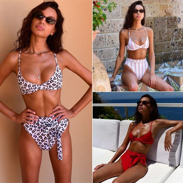2019 pure high waist leopard bikini print swimsuit women's striped swimsuit bandage steel holder bikini, White;black
2019 pure high waist leopard bikini print swimsuit women's striped swimsuit bandage steel holder bikini, White;black
