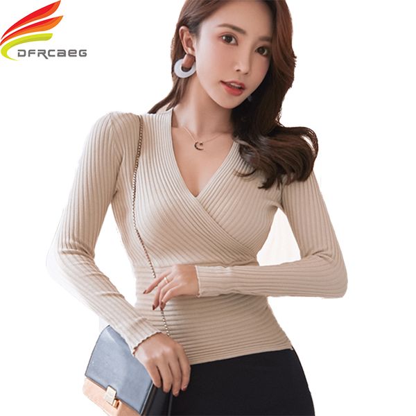 2019 new deep v neck sweater women's pullover casual slim bottoming sweaters female elastic cotton long sleeve femme, White;black
2019 new deep v neck sweater women's pullover casual slim bottoming sweaters female elastic cotton long sleeve femme, White;black