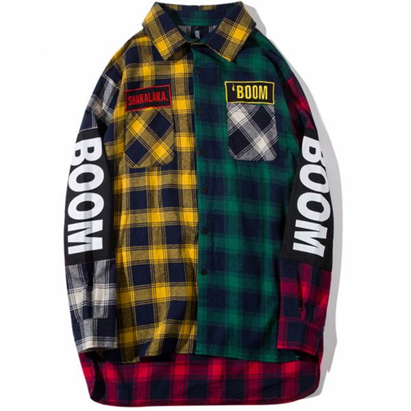 color block patchwork plaid long sleeve shirts for men hip hop casual pocket button up shirts fashion oversize streetwear autumn and winter, White;black
color block patchwork plaid long sleeve shirts for men hip hop casual pocket button up shirts fashion oversize streetwear autumn and winter, White;black