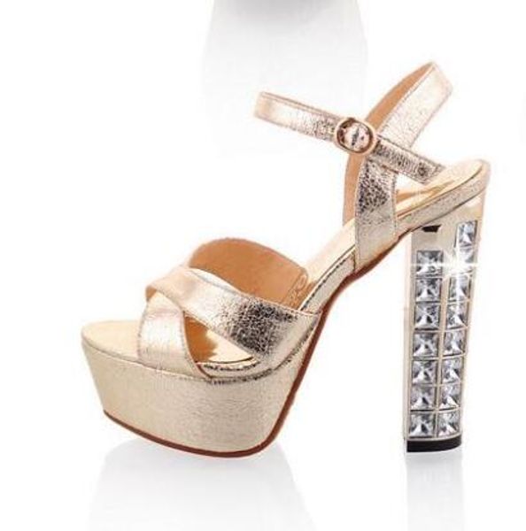 european style ladies platform 13cm high square heel shoes gold color crystal decoration ankle buckle strap sandals, Black
european style ladies platform 13cm high square heel shoes gold color crystal decoration ankle buckle strap sandals, Black