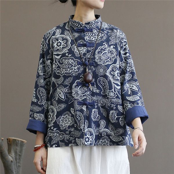johnature women blue and white shirts vintage cotton linen blouses 2020 autumn long sleeve button stand women chinese shirt
johnature women blue and white shirts vintage cotton linen blouses 2020 autumn long sleeve button stand women chinese shirt