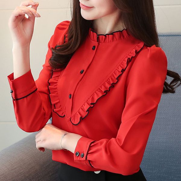 2019 spring new arrival korean style edge stand collar chiffon blouse long sleeve loose shirt women ing, White
2019 spring new arrival korean style edge stand collar chiffon blouse long sleeve loose shirt women ing, White