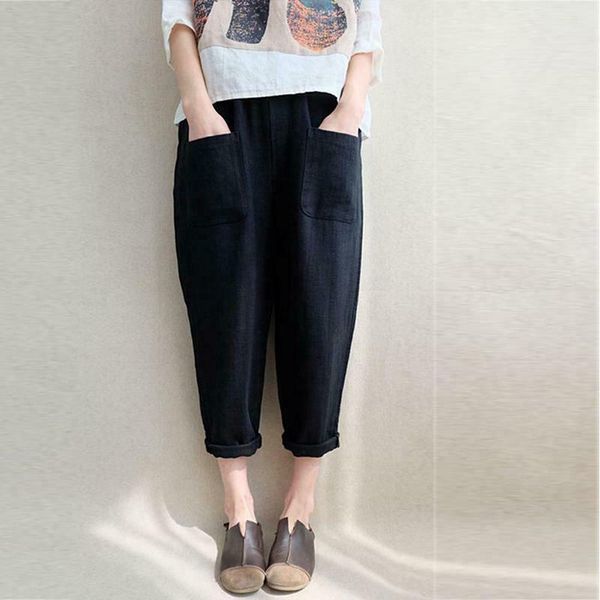 new women casual solid loose high waist long pants lady cotton linen pockets elastic straight pants plus size, Black;white
new women casual solid loose high waist long pants lady cotton linen pockets elastic straight pants plus size, Black;white