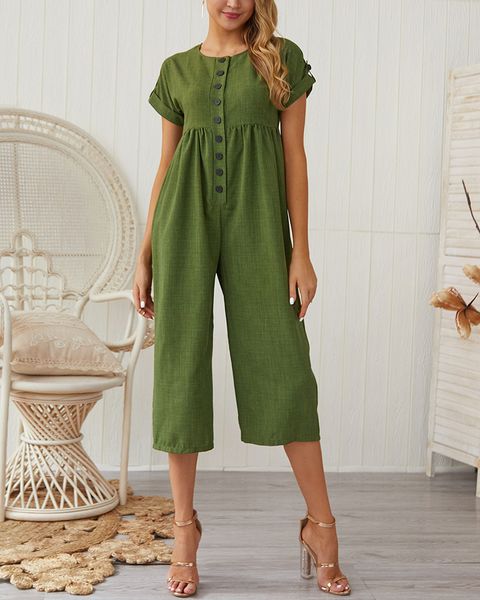 new combinaison femme solid summer long playsuit short sleeve casual women jumpsuits buttons wide leg pants loose overalls gv411, Black;white
new combinaison femme solid summer long playsuit short sleeve casual women jumpsuits buttons wide leg pants loose overalls gv411, Black;white