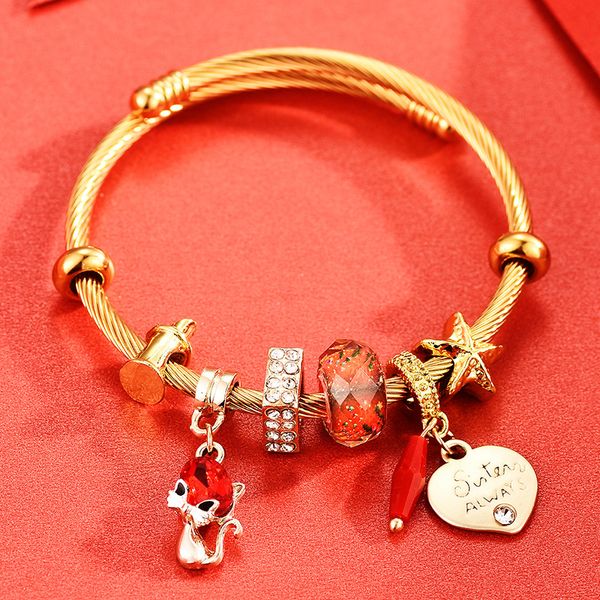 bangle bracelet silver chain diy animal crystal beads female and jewelry valentine's day ggift, Black
bangle bracelet silver chain diy animal crystal beads female and jewelry valentine's day ggift, Black