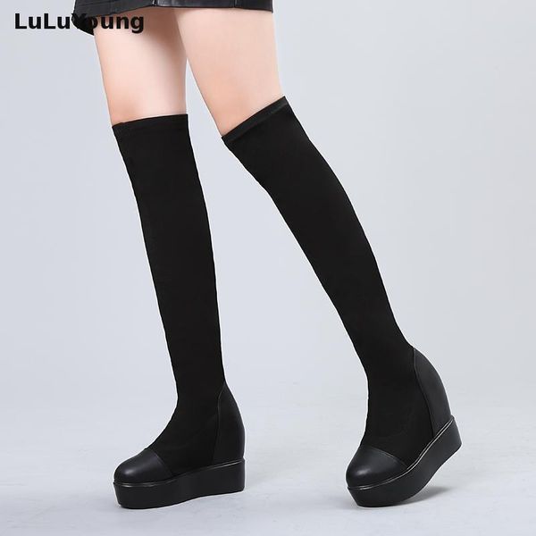 thick bottom women over the knee high boots elastic cloth thigh high boots for women, Black
thick bottom women over the knee high boots elastic cloth thigh high boots for women, Black