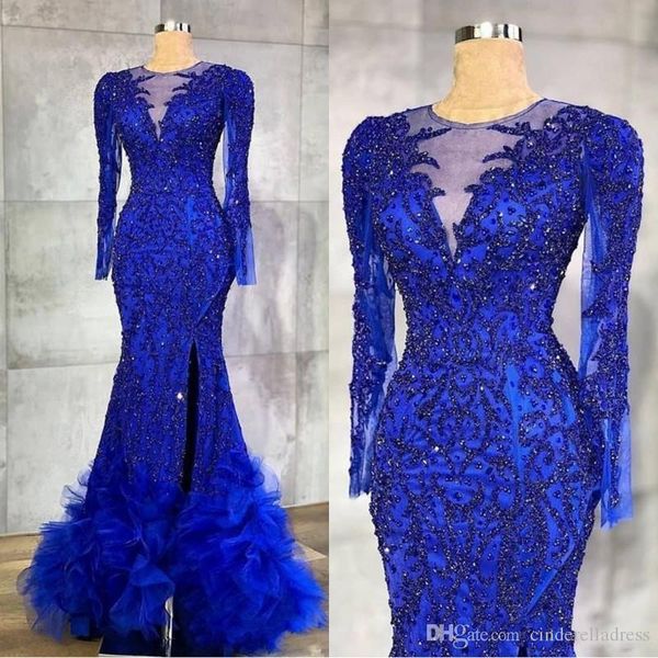 2020 luxury royal blue evening dresses beaded crystals sheer neck mermaid arabic aso ebi party gowns formal dresses wear, Black;red
2020 luxury royal blue evening dresses beaded crystals sheer neck mermaid arabic aso ebi party gowns formal dresses wear, Black;red