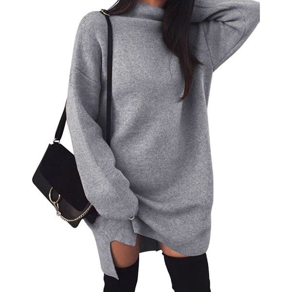 women soft sweater autumn winter pullover warm slit hem casual all match knee length, White;black
women soft sweater autumn winter pullover warm slit hem casual all match knee length, White;black