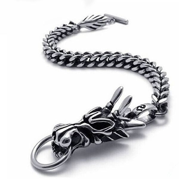 link, chain dragon bracelet mens stainless steel hip hop rock on hand fashion charm silver jewelry gifts for male accessories, Black
link, chain dragon bracelet mens stainless steel hip hop rock on hand fashion charm silver jewelry gifts for male accessories, Black