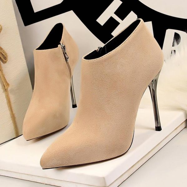 pointed toe metal heel fashion ladies ankle boots high heels shoes women solid flock side zipper concise short boots, Black
pointed toe metal heel fashion ladies ankle boots high heels shoes women solid flock side zipper concise short boots, Black