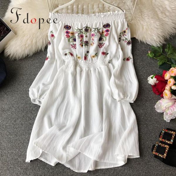 female plus size women dress exposed shoulder embroidery lantern sleeve comfort slash neck high waist slim elegant vestidos, Black;gray
female plus size women dress exposed shoulder embroidery lantern sleeve comfort slash neck high waist slim elegant vestidos, Black;gray