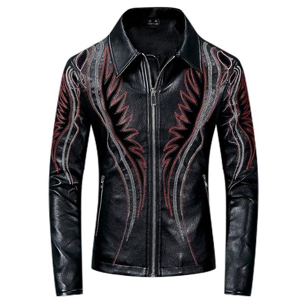 duyou pu leather embroidery jackets men high street style turn-down neck sudaderas hombre full sleeve streetwear moto mens coats, Black 
duyou pu leather embroidery jackets men high street style turn-down neck sudaderas hombre full sleeve streetwear moto mens coats, Black