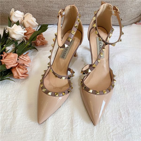 new 2019 fashion woman women lady nude patent rivets spikes heels shoes pumps poined toes stiletto heels shoes sandals 8cm 6cm, Black
new 2019 fashion woman women lady nude patent rivets spikes heels shoes pumps poined toes stiletto heels shoes sandals 8cm 6cm, Black