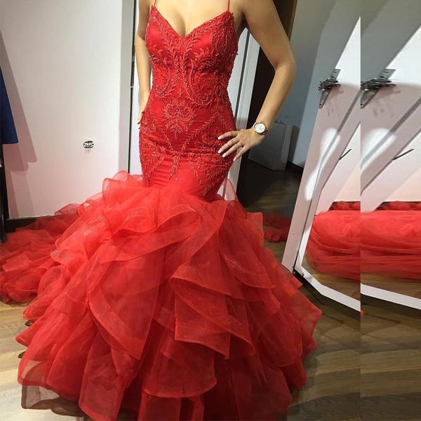 red spaghetti strap beaded evening dresses sleeveless lace appliques ruffles tulle skirt formal evening gowns prom dress, Black;red
red spaghetti strap beaded evening dresses sleeveless lace appliques ruffles tulle skirt formal evening gowns prom dress, Black;red