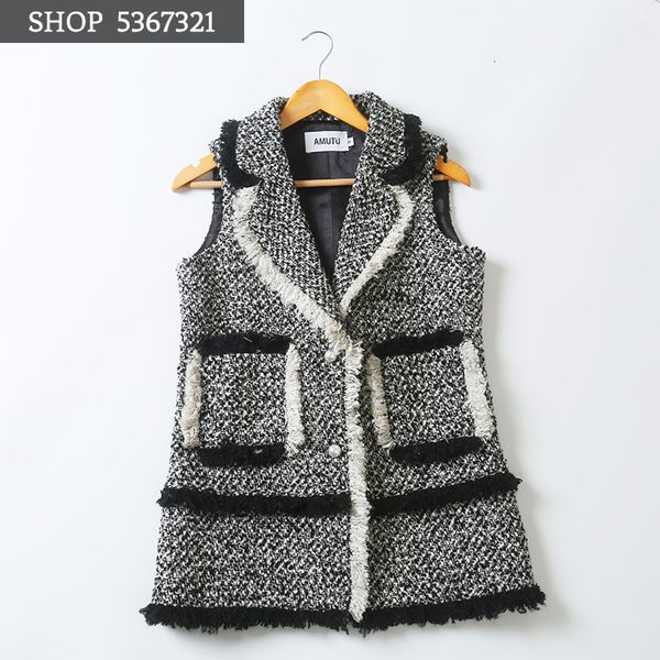 boutique women's patchwork long vest autumn winter designer sleeveless coats tassel pockets buttons jackets knitted woolen coat, Black;white
boutique women's patchwork long vest autumn winter designer sleeveless coats tassel pockets buttons jackets knitted woolen coat, Black;white