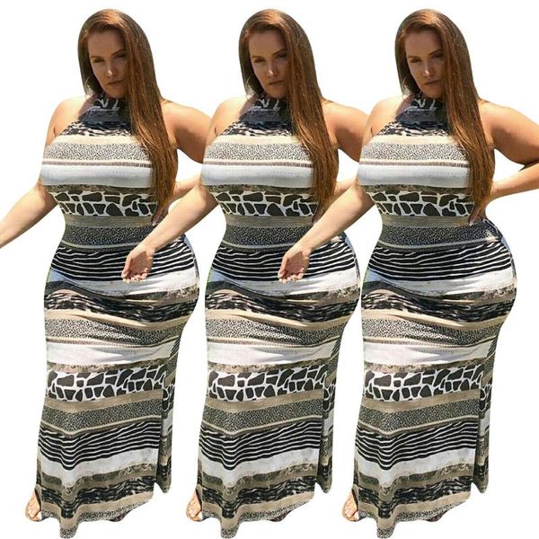 women's plus size dress fashion print sleeveless high waist halter striped backless dress, Black;gray
women's plus size dress fashion print sleeveless high waist halter striped backless dress, Black;gray