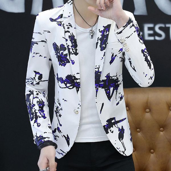 men floral print long sleeve lapel one button blazer coat suit jacket autumn and winter coat, White;black
men floral print long sleeve lapel one button blazer coat suit jacket autumn and winter coat, White;black