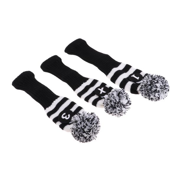 3pcs pom pom knitted headcover long neck head guard for fairway woods driver protective sleeve
3pcs pom pom knitted headcover long neck head guard for fairway woods driver protective sleeve