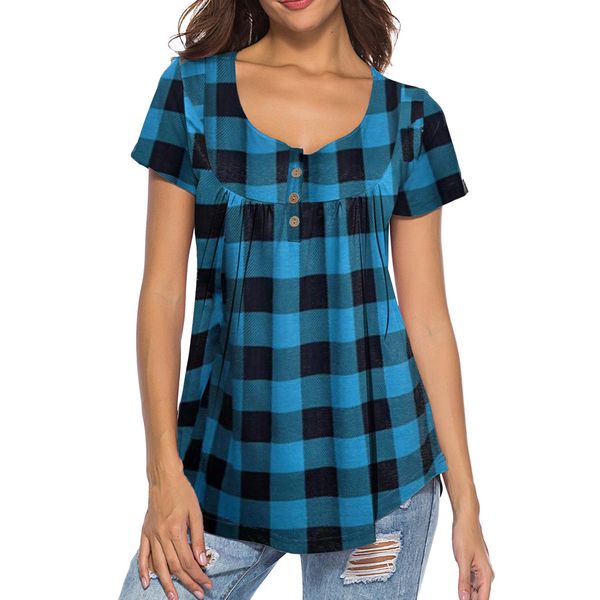 women blouse 2019 short sleeve plaid printed button casual flare tunic loose blouse shirt plus size womens and blouses, White
women blouse 2019 short sleeve plaid printed button casual flare tunic loose blouse shirt plus size womens and blouses, White