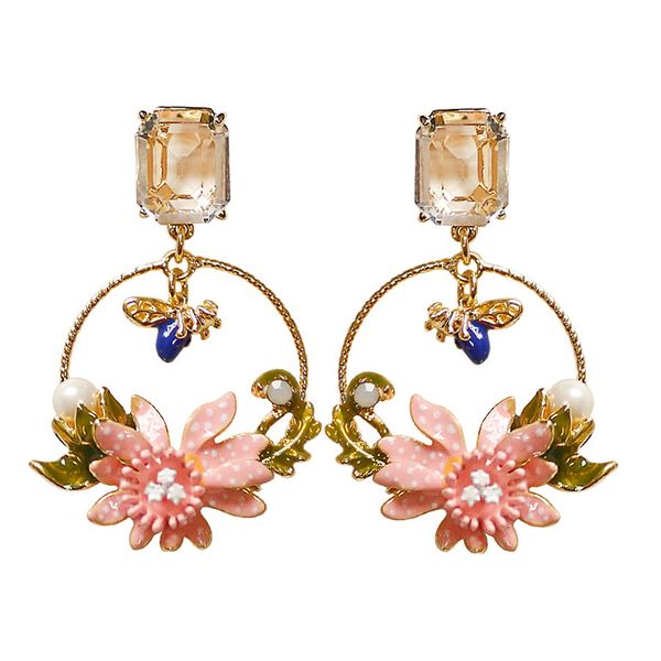 retro french hand painted enamel fine jewelry flower dangle earrings vintage square crystal earrings women fashion pink earrings, Silver
retro french hand painted enamel fine jewelry flower dangle earrings vintage square crystal earrings women fashion pink earrings, Silver