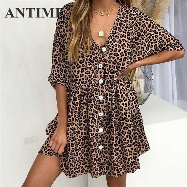 ANTIME Dress Deep V Neck Spring Summer Buttons Pockets Leopard Print A Line Khaki Women Casual High Waist Loose Mini Dresses
ANTIME Dress Deep V Neck Spring Summer Buttons Pockets Leopard Print A Line Khaki Women Casual High Waist Loose Mini Dresses