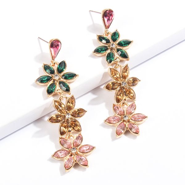 european and american style new fashion elegant color crystal flower long earrings high-grade alloy diamond stud earrings, Golden
european and american style new fashion elegant color crystal flower long earrings high-grade alloy diamond stud earrings, Golden