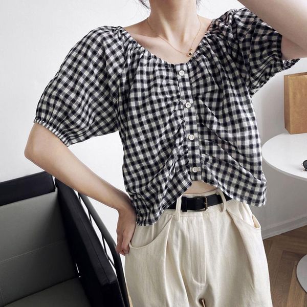 2020 summer high waist blouse shirt french style v neck cropped vintage women korean japan streetwear short plaid blouses, White
2020 summer high waist blouse shirt french style v neck cropped vintage women korean japan streetwear short plaid blouses, White