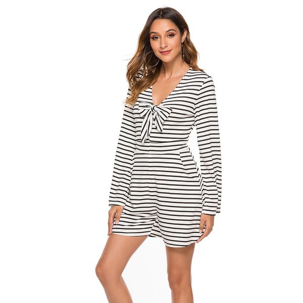 cross-border jumpsuit explosion models 2019 new fall striped bow decoration leotard, Black;white
cross-border jumpsuit explosion models 2019 new fall striped bow decoration leotard, Black;white