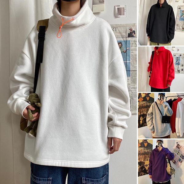 legible casual hoodies mens thick collar streetwear pullover male solid loose sweatshirts men oversize m-5xl, Black