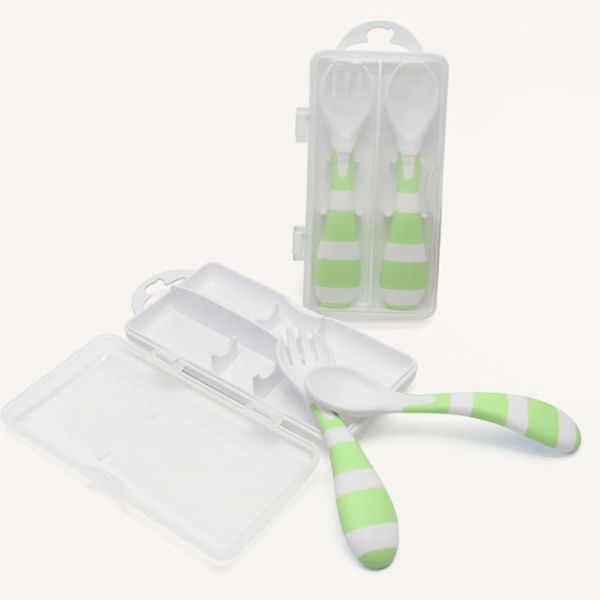 2pcs/set baby learning dishes with suction cup assist food spoon baby tableware baby utensils spoon set