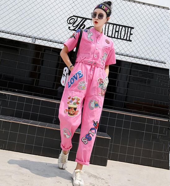2021 spring autumn women pink denim jumpsuit cartoon sequins appliques long overall hipster jeans rompers w789, Black;white
2021 spring autumn women pink denim jumpsuit cartoon sequins appliques long overall hipster jeans rompers w789, Black;white