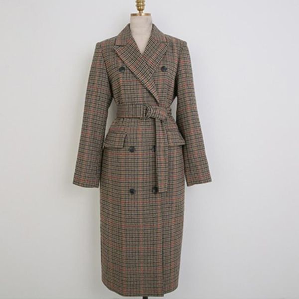 new autumn winter double-breasted vintage woolen coat women turn-down collar plaid long coat elegant female warm, Black
new autumn winter double-breasted vintage woolen coat women turn-down collar plaid long coat elegant female warm, Black