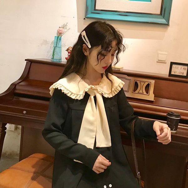 new french retro contrast color doll collar loose double-breasted long-sleeved bellflower dress female skirt, Black;gray
new french retro contrast color doll collar loose double-breasted long-sleeved bellflower dress female skirt, Black;gray