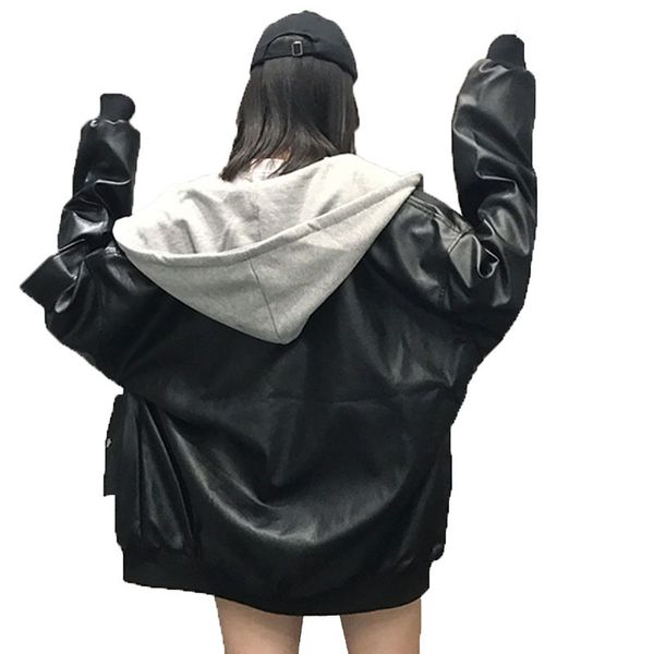 hooded bf harajuku patch bomber female jacket loosen pu coats black leather jacket coat women oversize basic coat, Black;brown
hooded bf harajuku patch bomber female jacket loosen pu coats black leather jacket coat women oversize basic coat, Black;brown