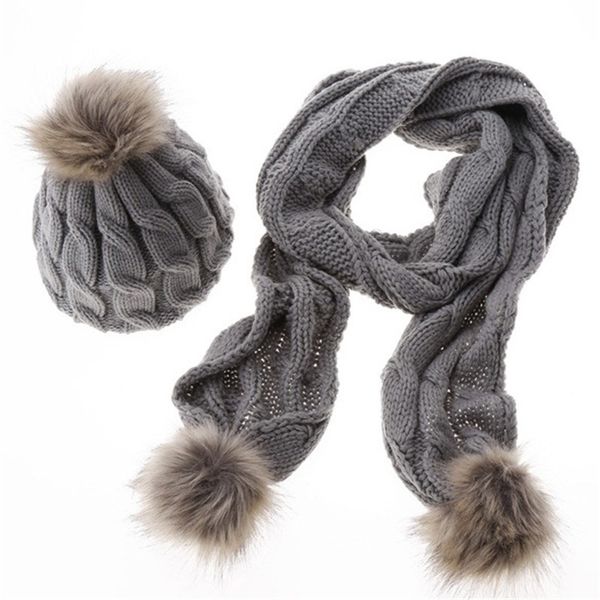 women knit scarf and hat set fashion fur pompom scarf shawl cap winter warm gray black hat for girl knit twist cap scarves, Blue;gray
women knit scarf and hat set fashion fur pompom scarf shawl cap winter warm gray black hat for girl knit twist cap scarves, Blue;gray